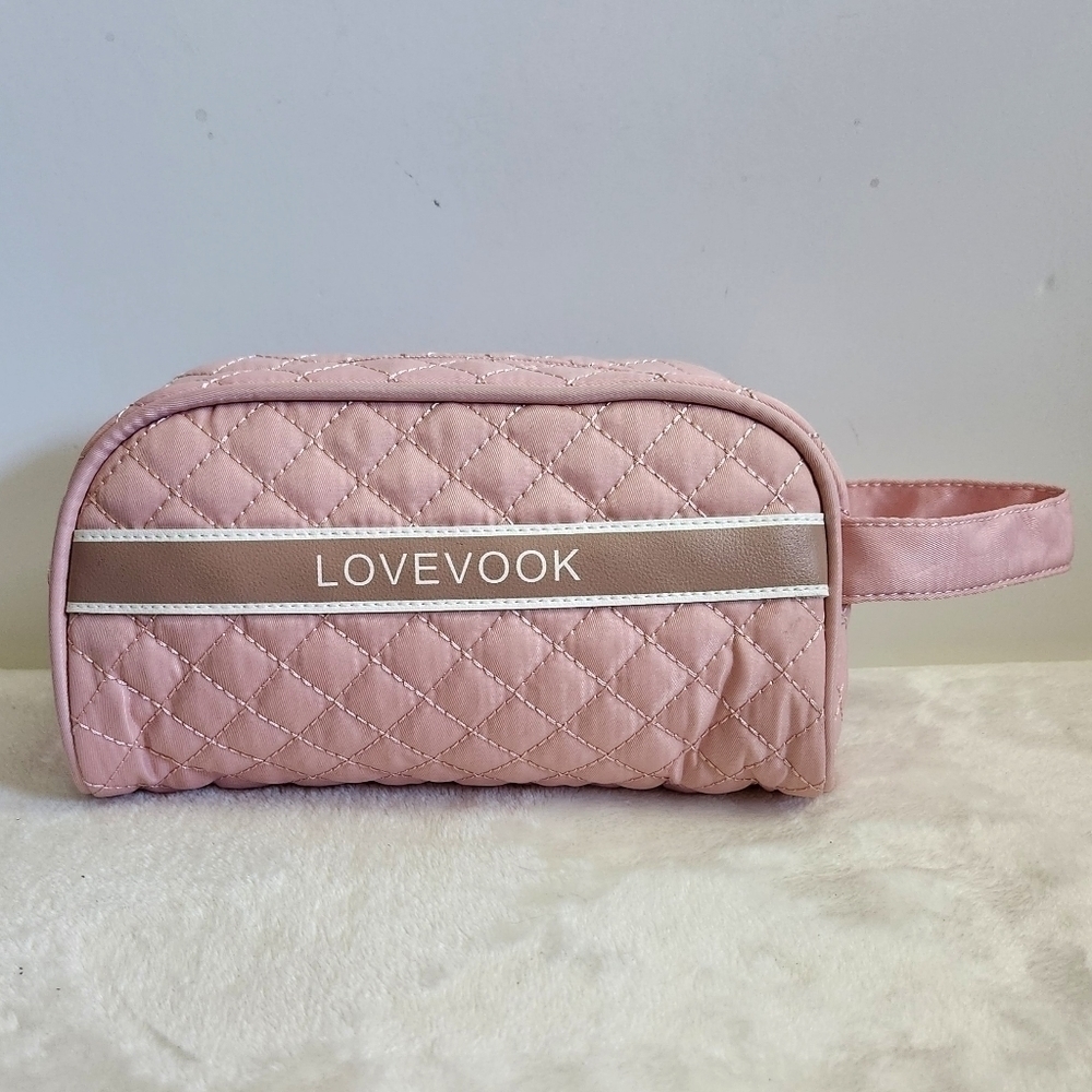 Lovevook Pink Quilted Toiletry Travel Makeup Cosmetic Bag Pouch